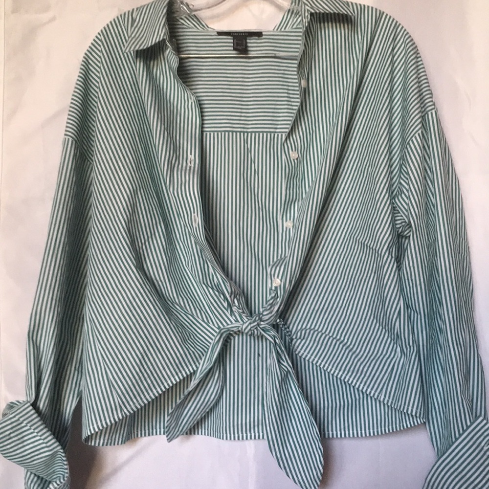 Green and White Striped Button Down